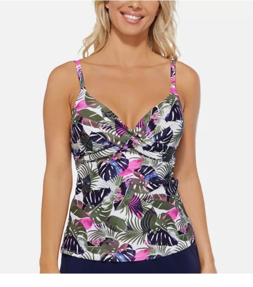 Island Escape White Tropical Printed Tankini Swim Top Size 6 Underwire New